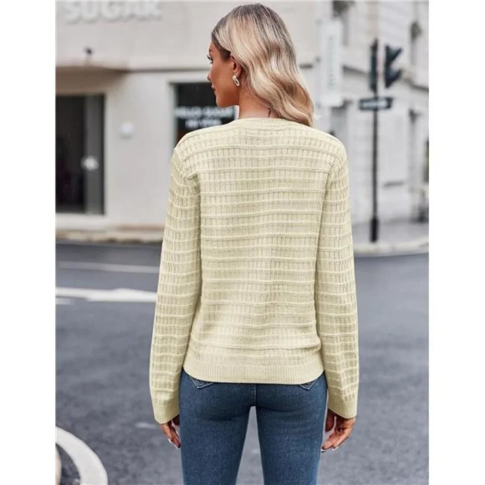 NEW Women's 2025 Cardigan Sweaters Button Down Crew Neck Open Front Long Sleeve - Picture 3 of 4